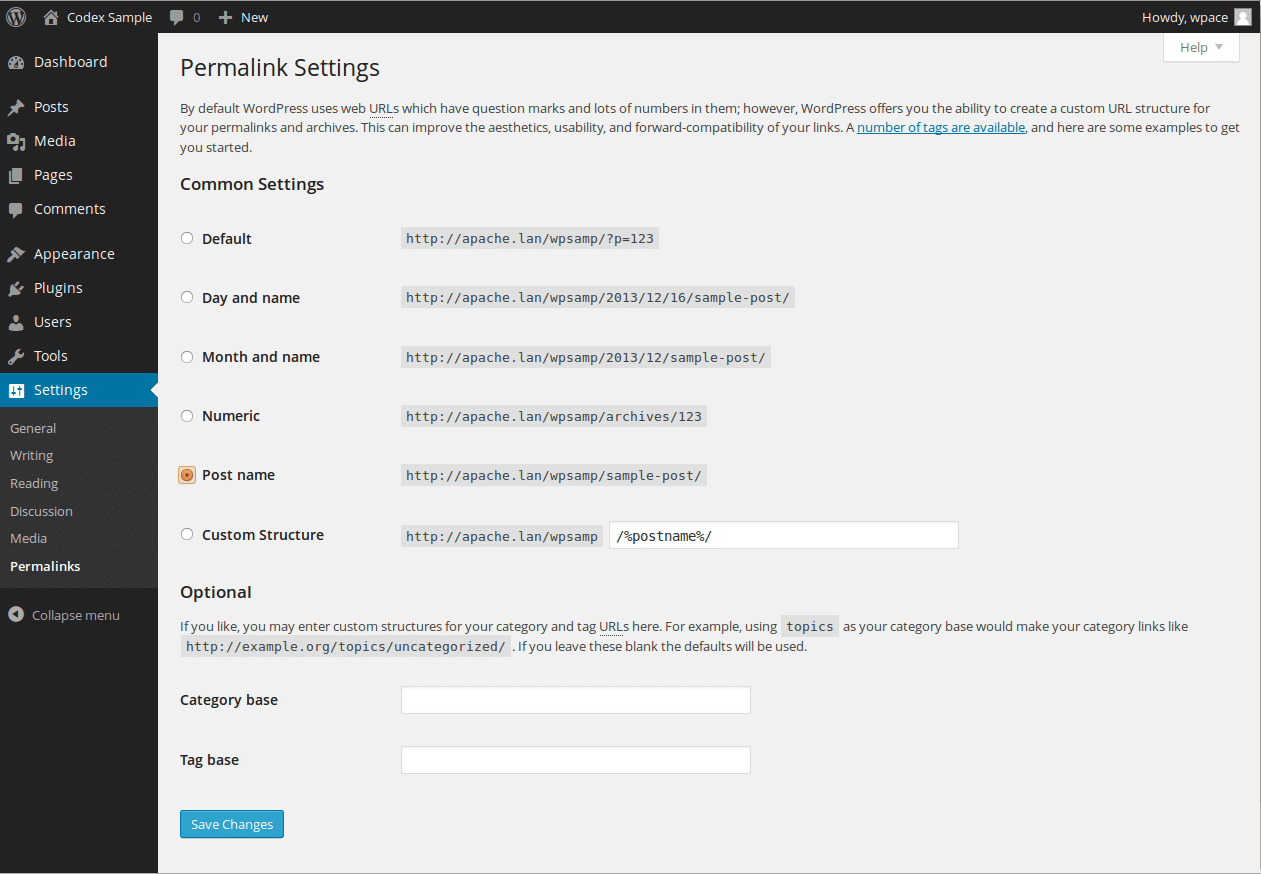 Settings Permalinks