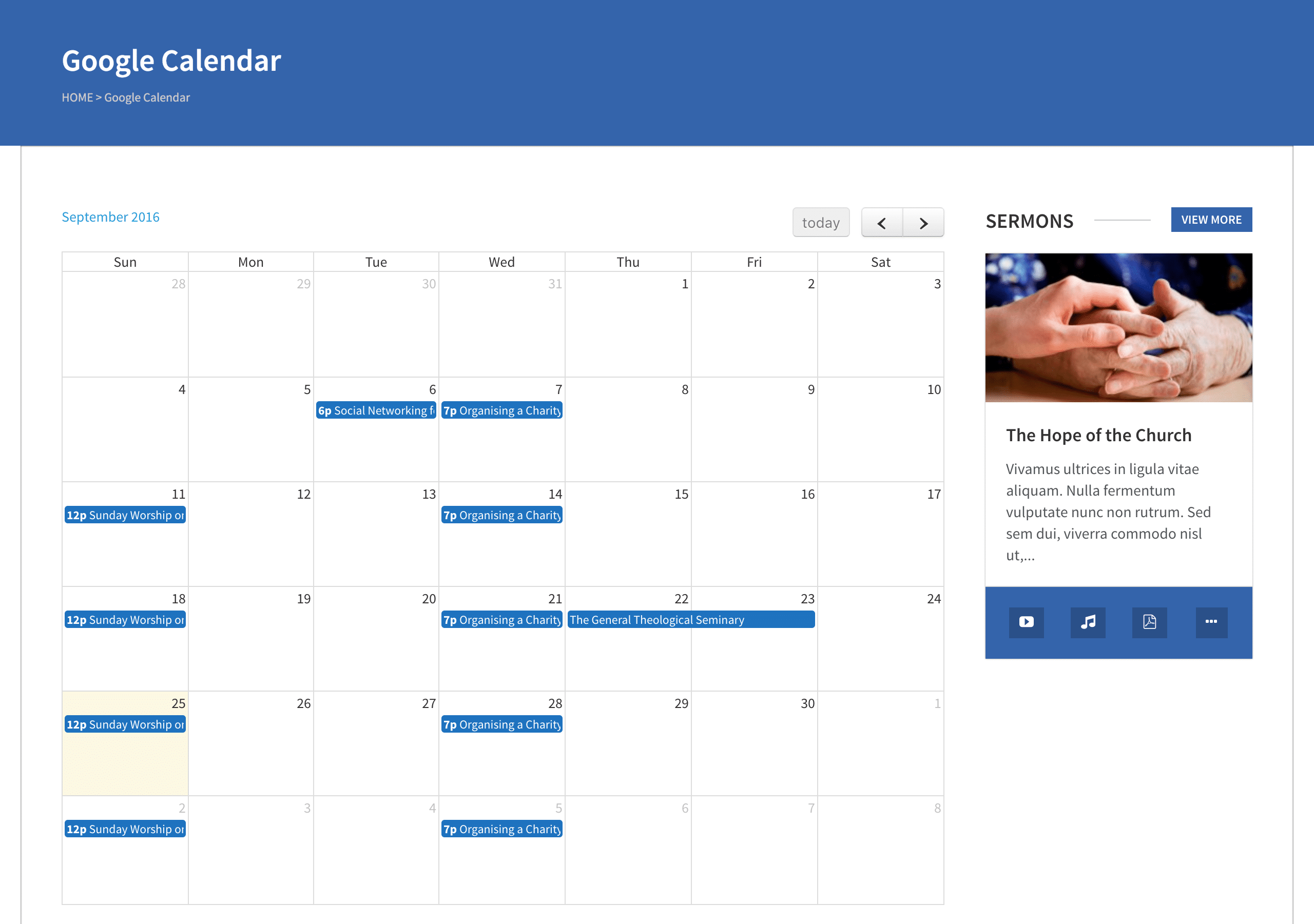The Google Calendar template.