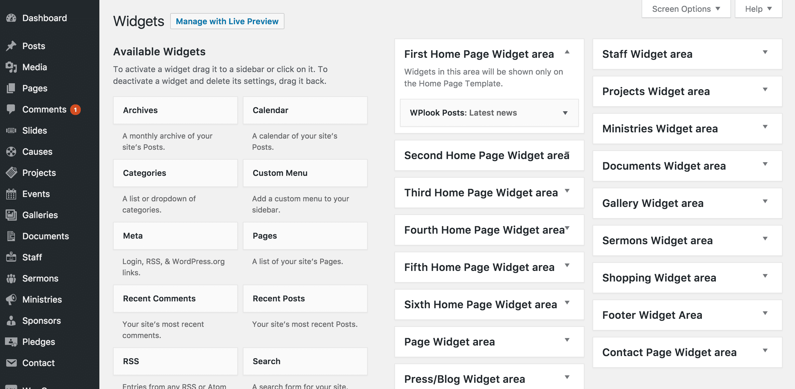 Managing Widgets - Benevolence Docs