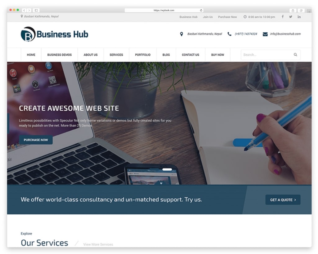 Business Hub - Free Responsive WordPress Theme