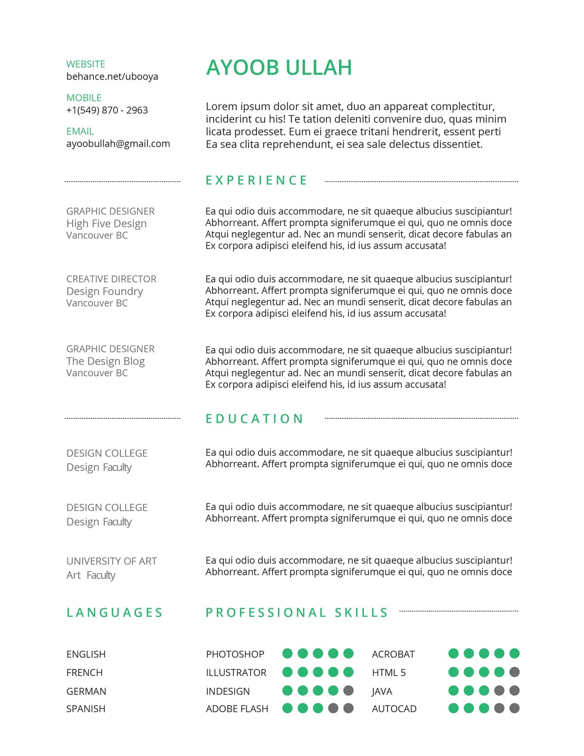 Professional Free Resume Template - universal CV design for any industry