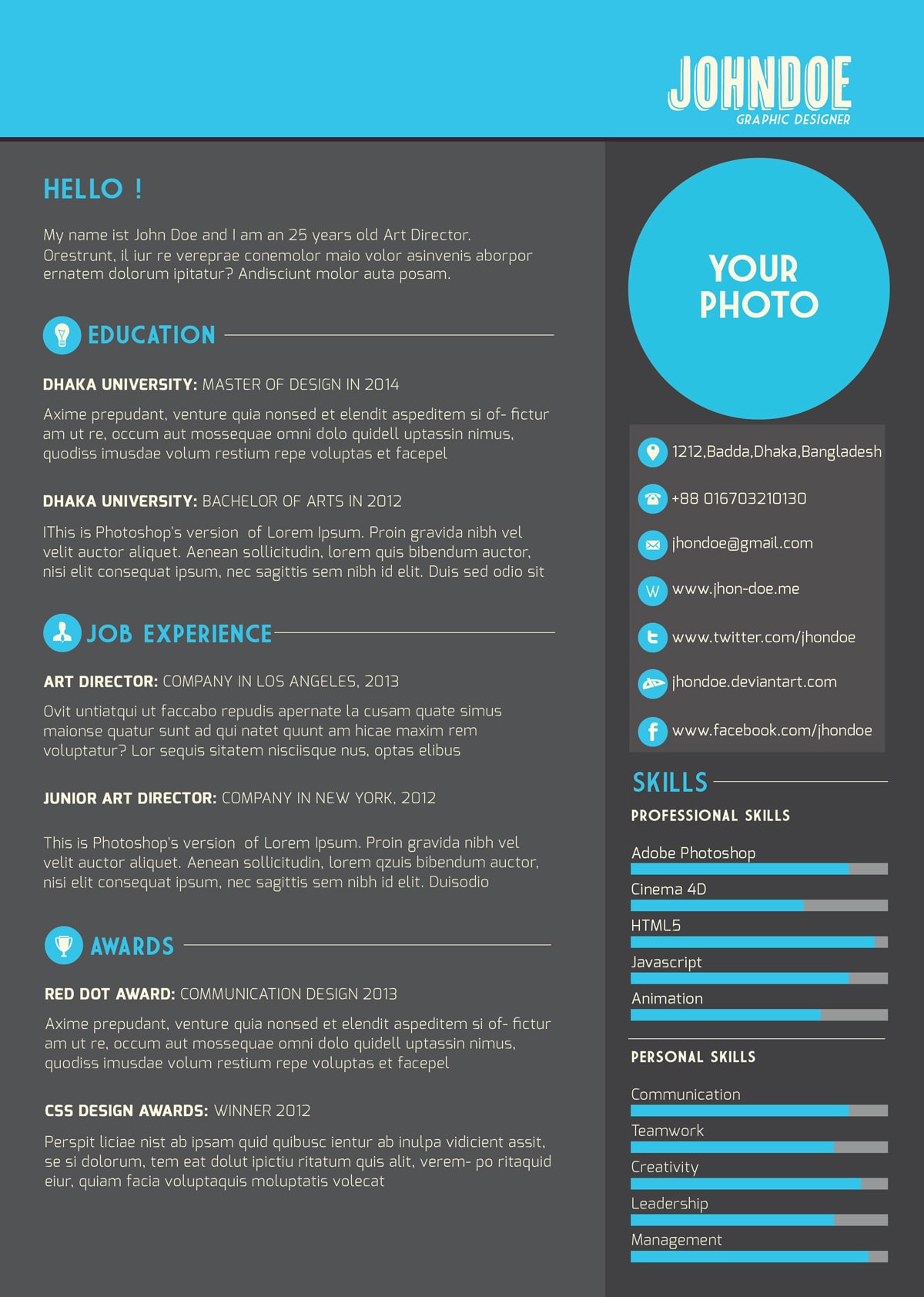 Multicolor Free Resume Template - colorful CV design with sidebar layout