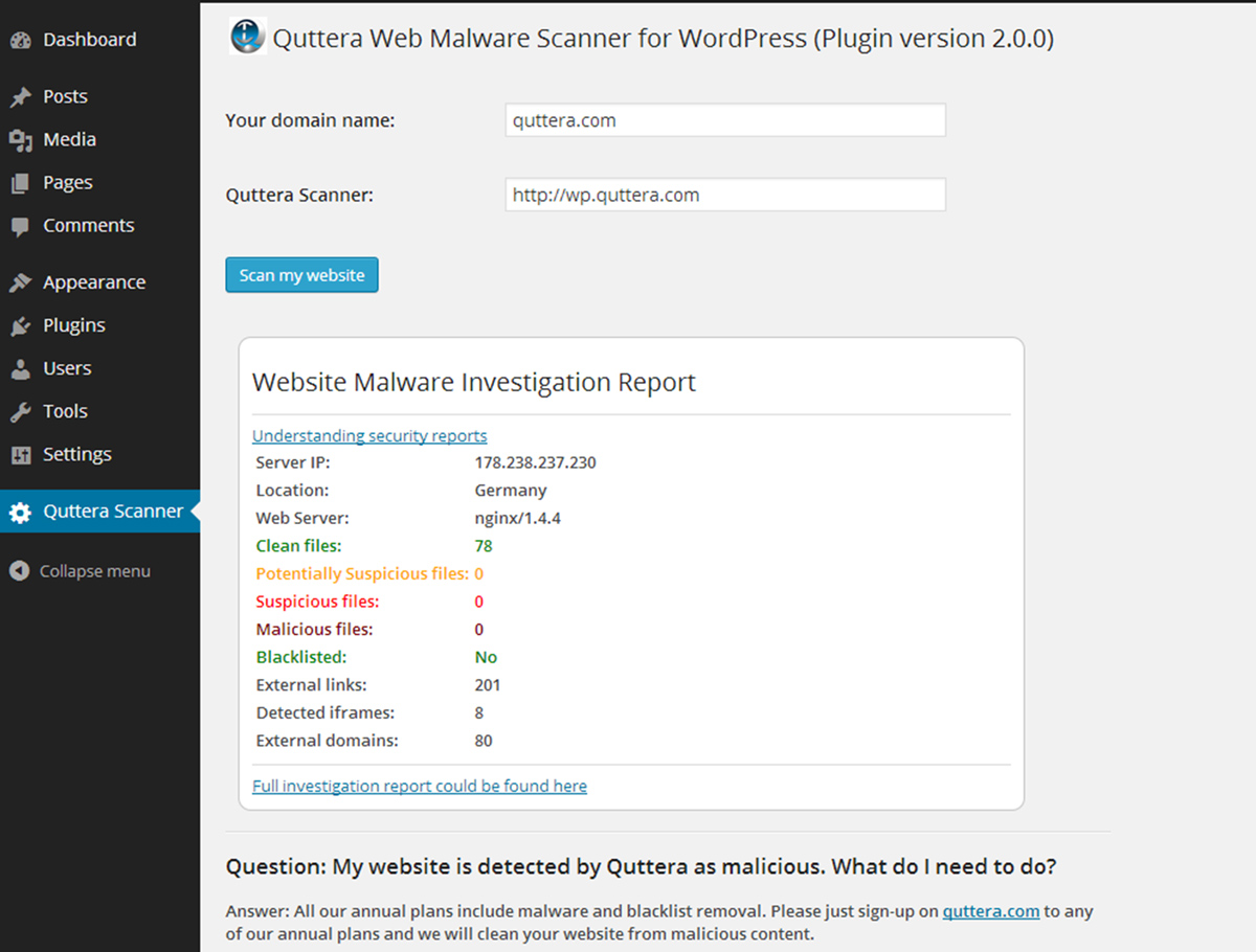 Сайт malware. LOGINSECURITY плагин. Quttera вирус. Scan WORDPRESS. Malware WORDPRESS.