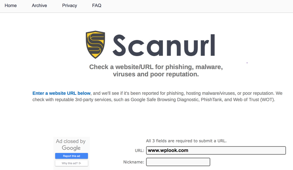 Scanurl - website security scan tools