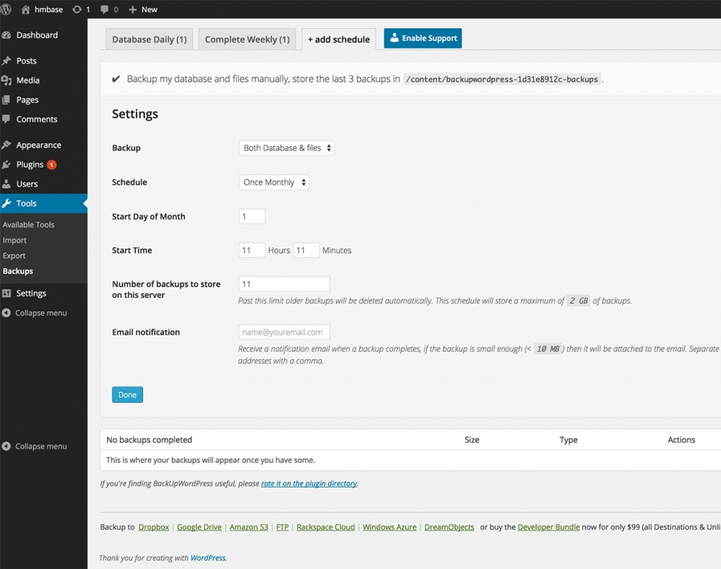 BackUpWordPress simple WordPress backup plugin