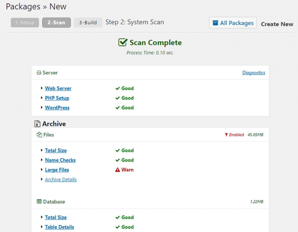 Duplicator WordPress migration and backup plugin interface