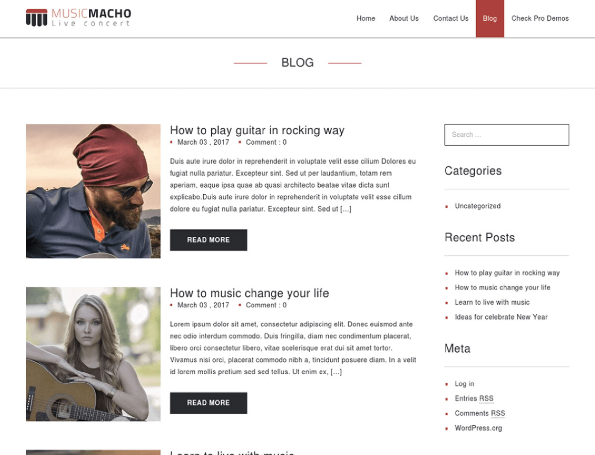 MusicMacho - Free Band WordPress Theme