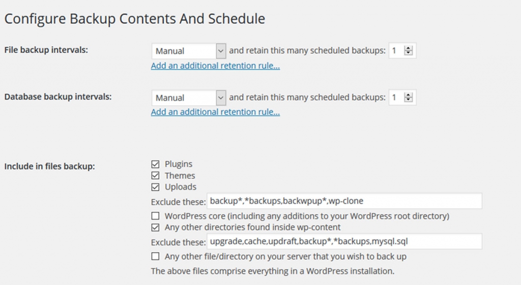 UpdraftPlus WordPress backup plugin dashboard with cloud storage options