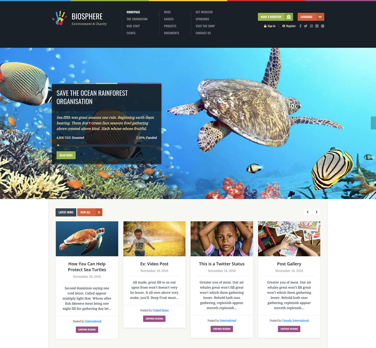 Environmental or Charity Website - Nonprofit WordPress Theme