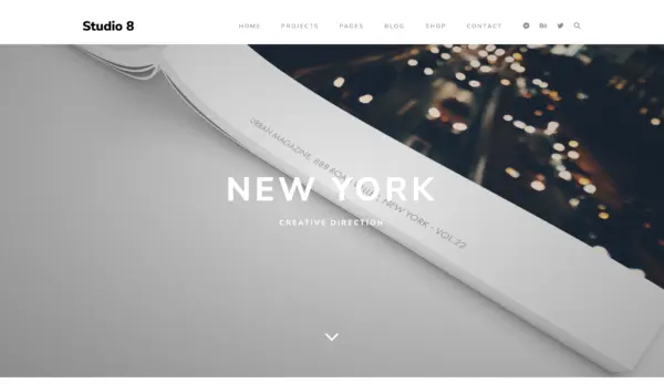 Studio 8 WordPress theme demo featuring a creative agency layout ideal for real estate