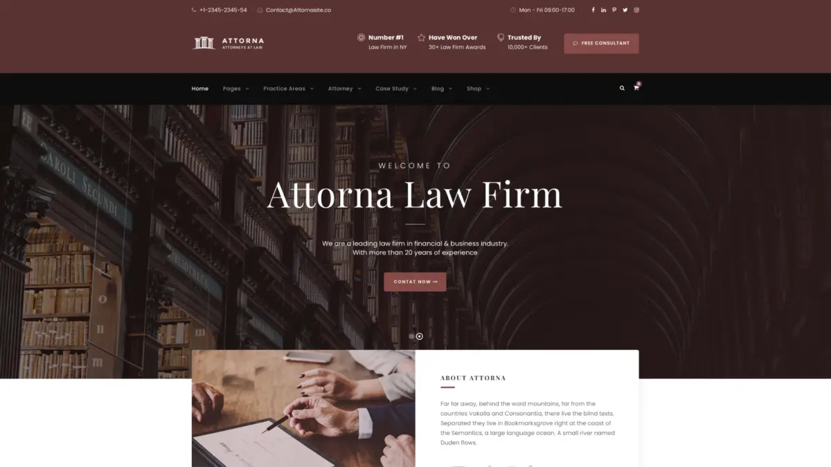 Attorna WordPress theme for lawyers and attorneys with practice area pages