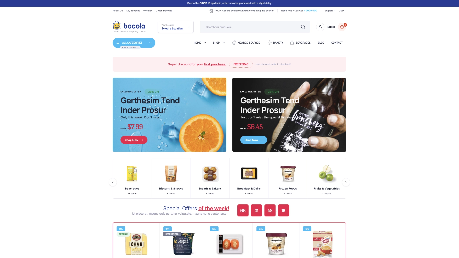Bacola grocery and organic food WooCommerce WordPress theme