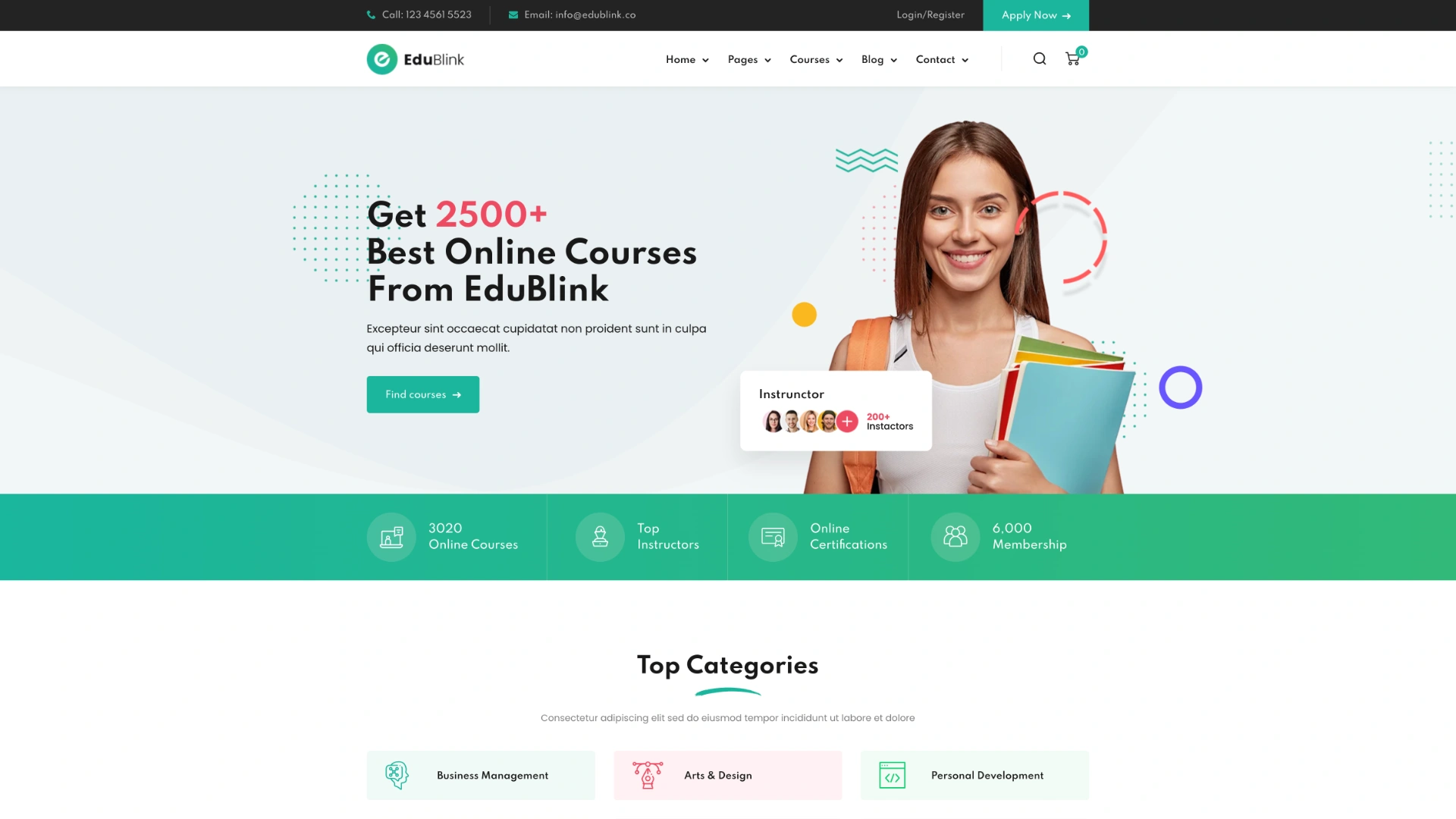 EduBlink education and online course WordPress theme with multi-LMS support
