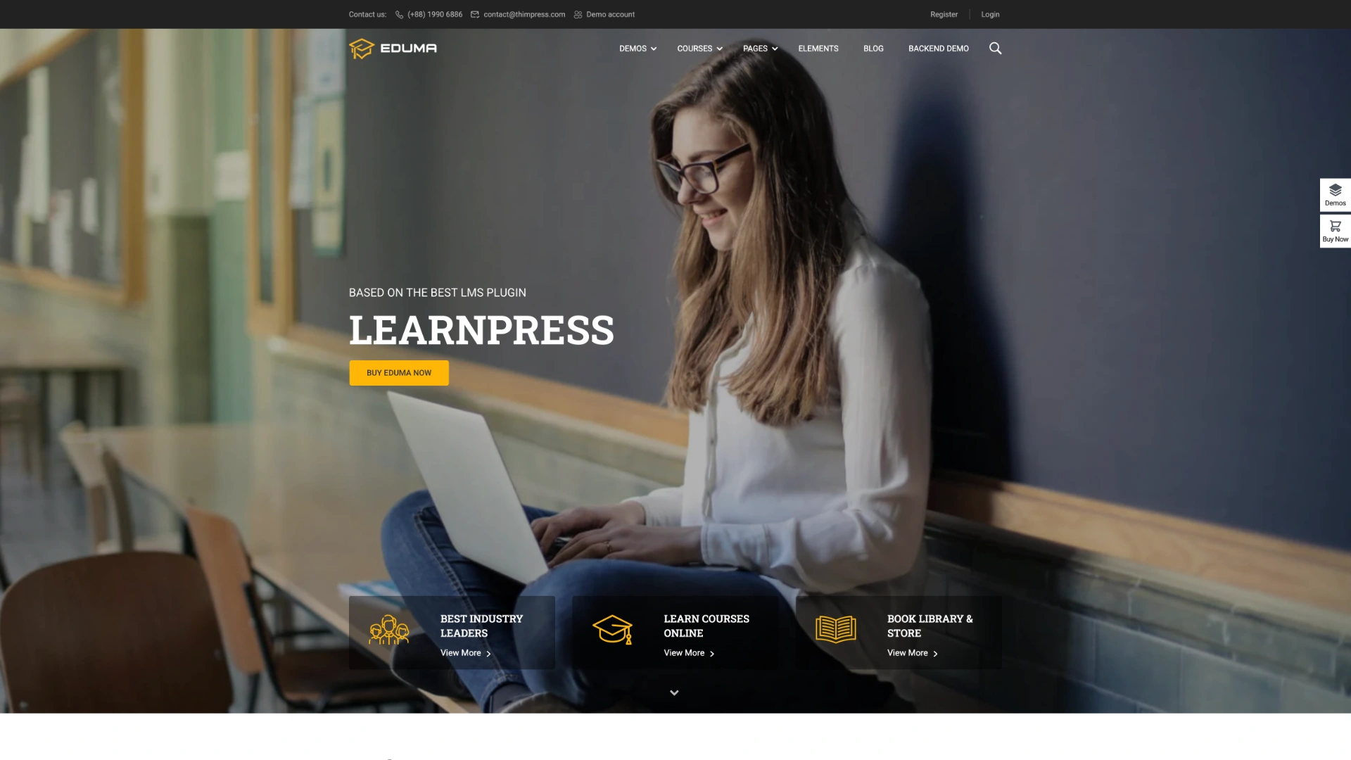 Eduma education WordPress theme for schools with online course management and LMS