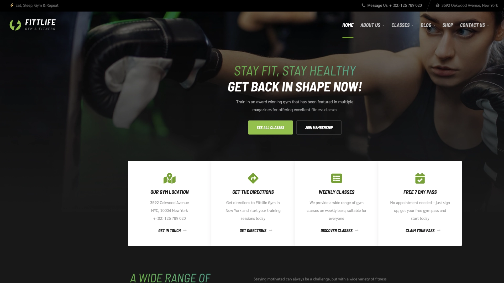 Fittlife gym and personal training WordPress theme