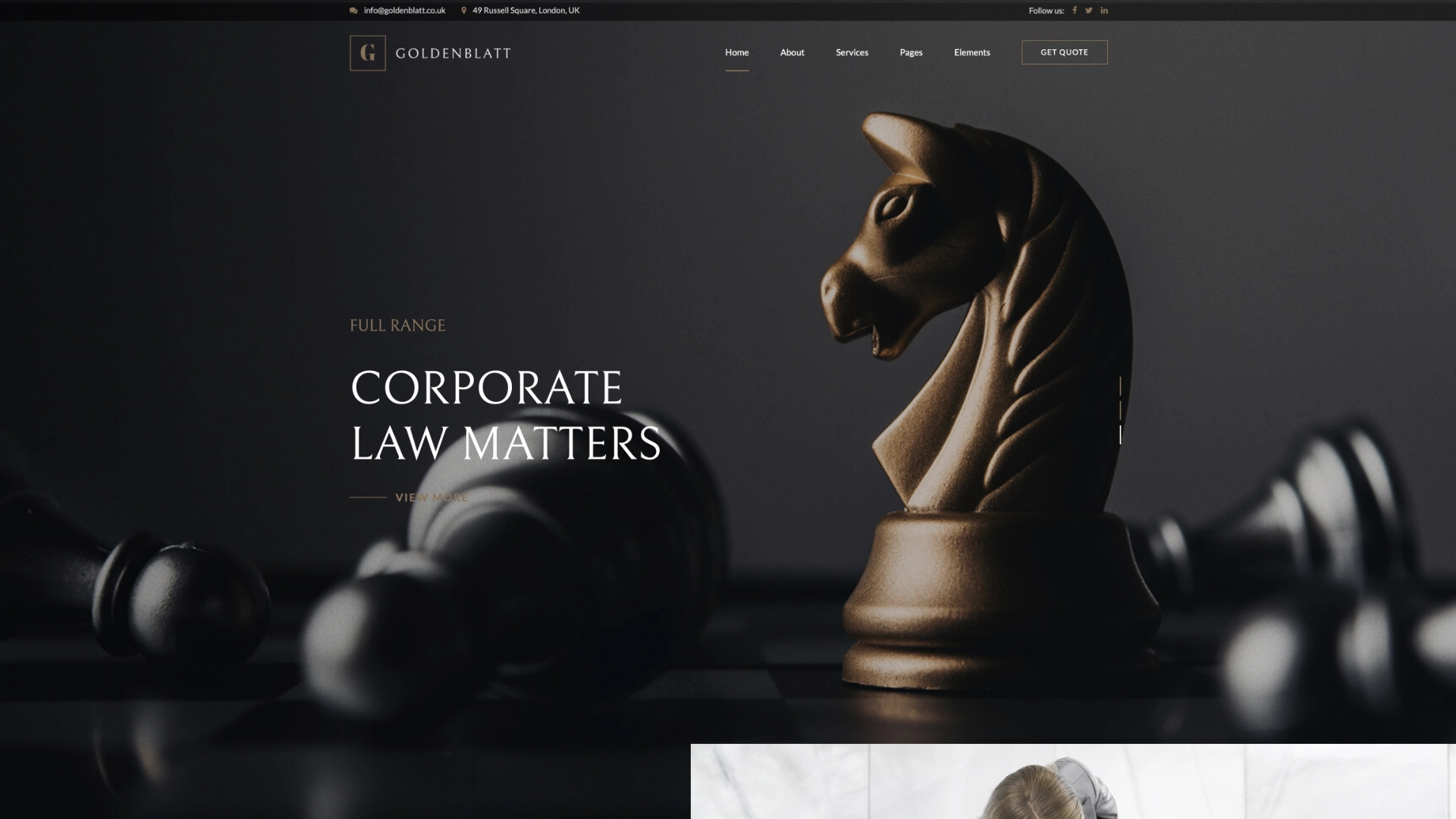Goldenblatt WordPress theme for attorneys and law firms with cost calculator