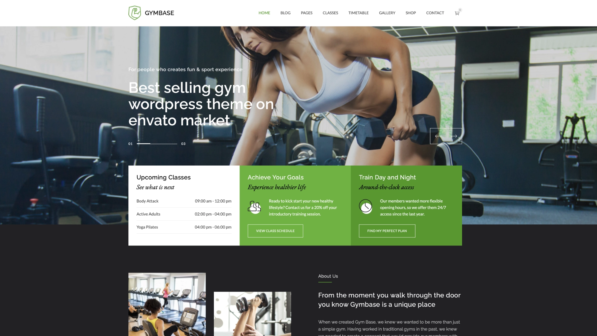 GymBase responsive gym and fitness WordPress theme