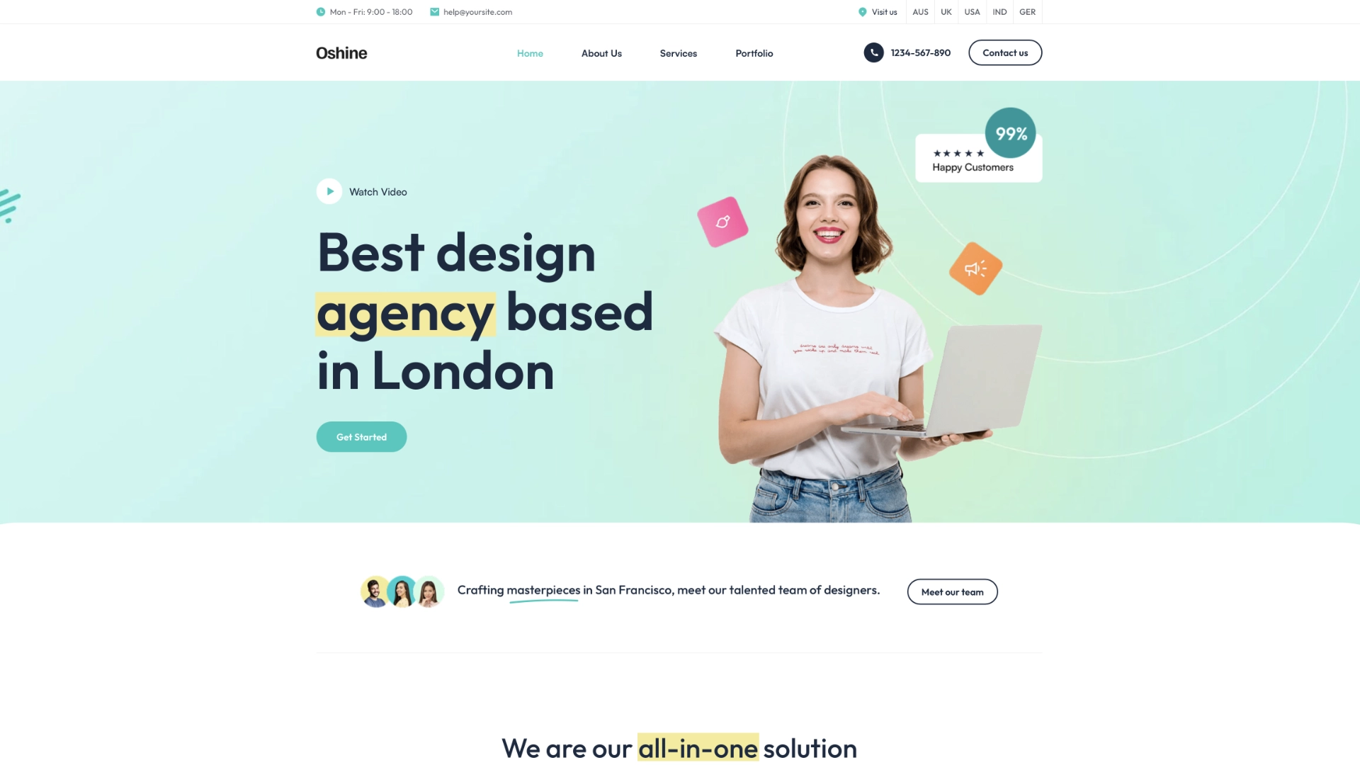 Oshine creative portfolio WordPress theme with Tatsu page builder