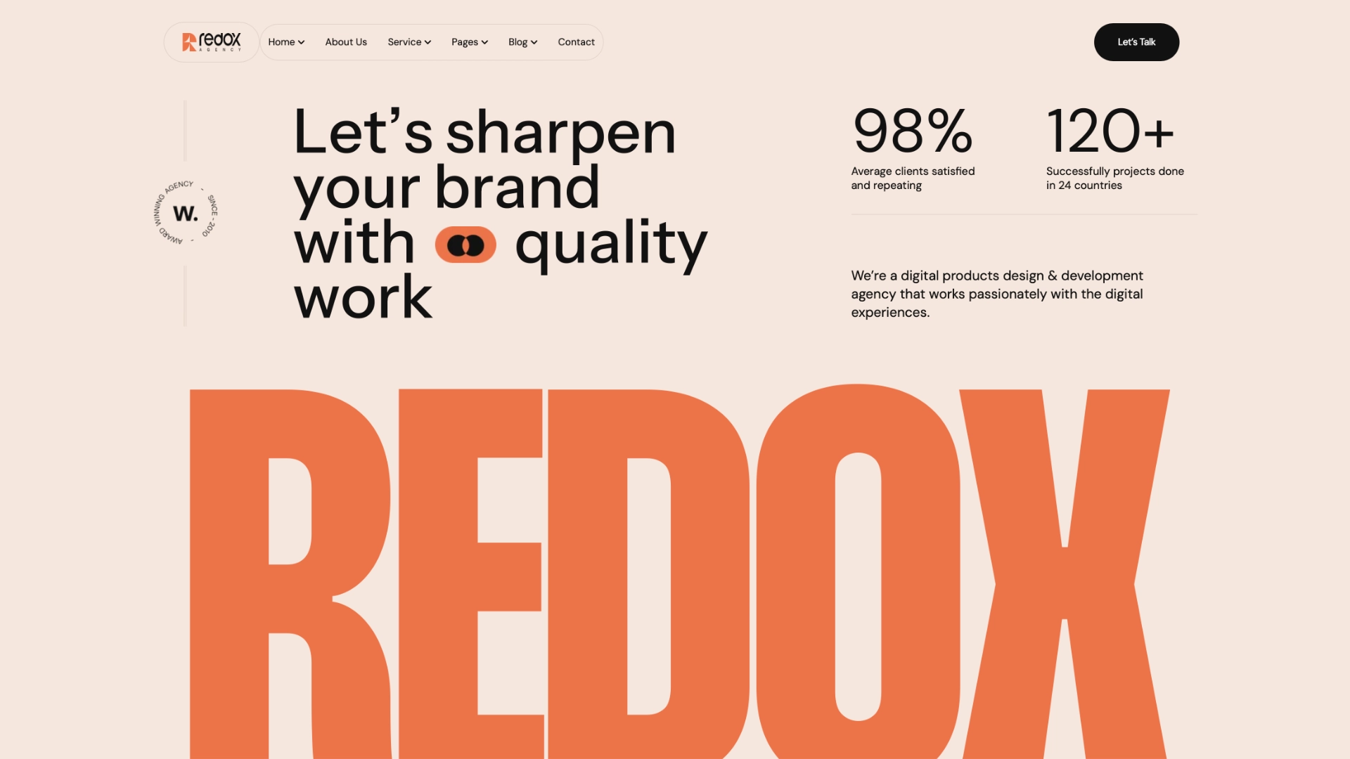 Redox creative agency WordPress theme built with Elementor