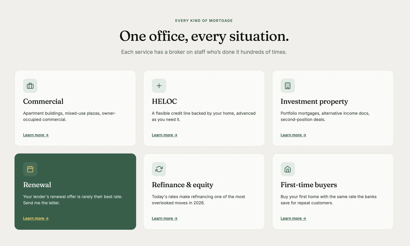 Mortgage services custom post type cards in The Broker mortgage broker WordPress theme