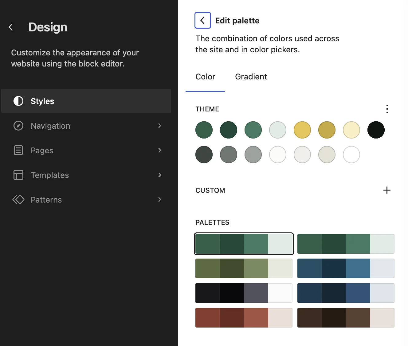 Seven FSE style variations and color palettes in The Broker mortgage broker WordPress theme